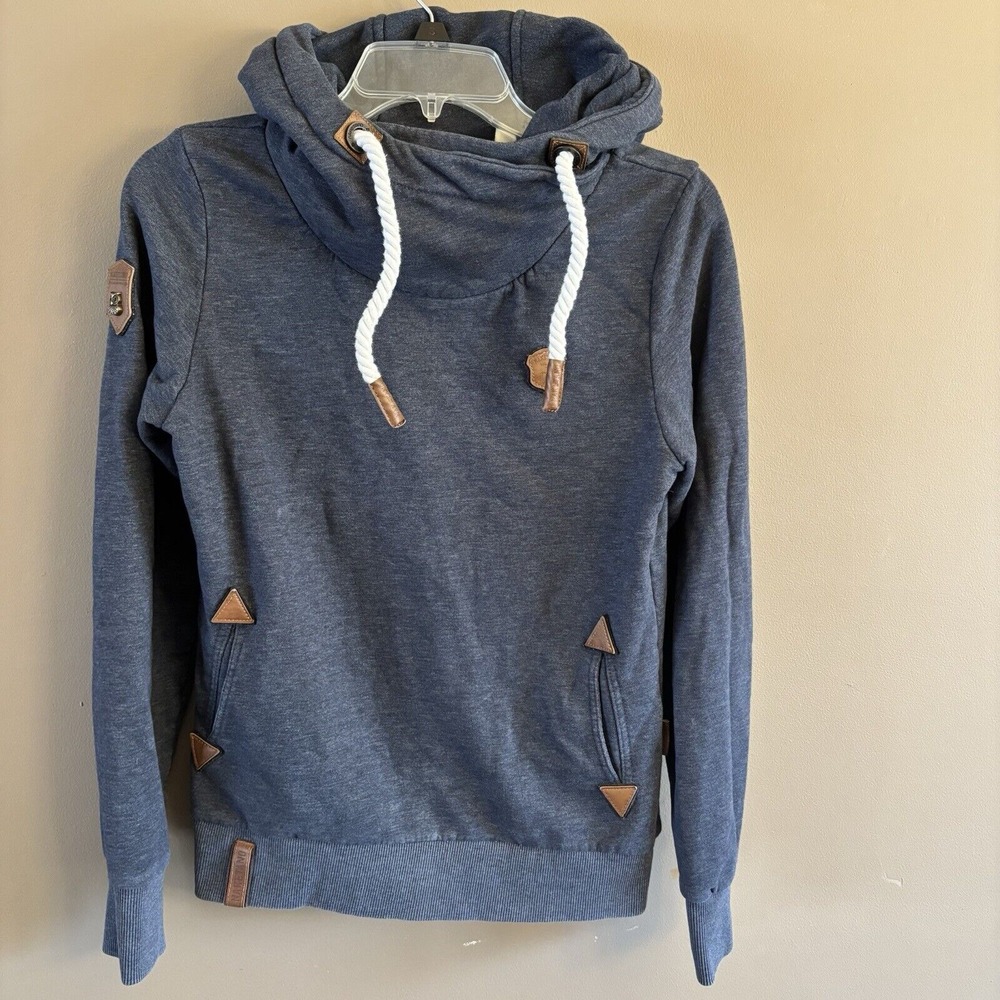 Naketano Hoodie Pullover Brave New‎ Word Womens Medium Navy Rope Nautical